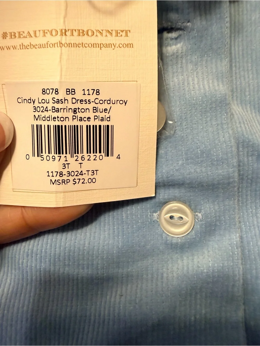 The Beaufort Bonnet Company Light Blue Dress with Red Plaid Waistband NWT 3t